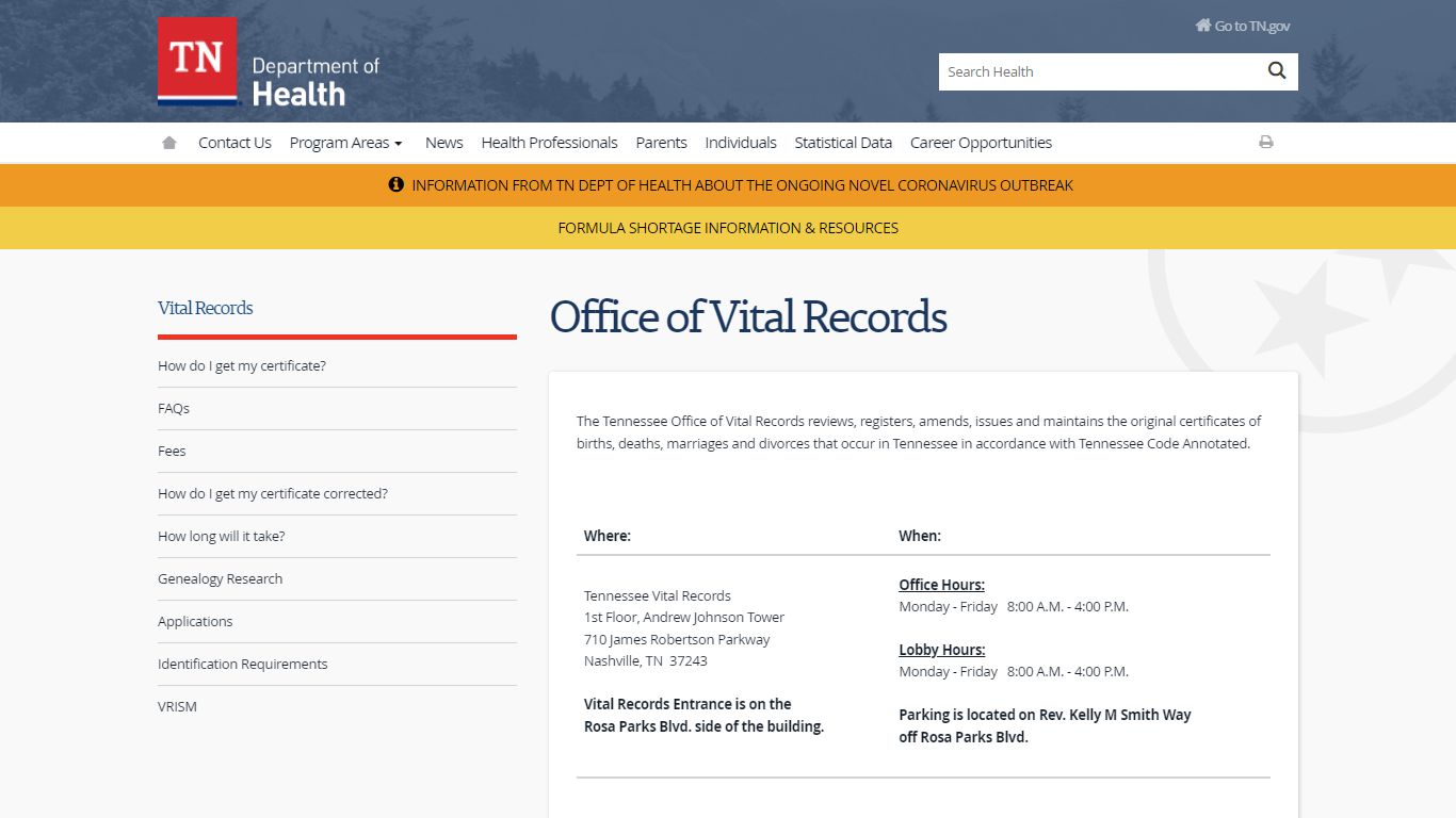 Vital Records - Tennessee State Government - TN.gov
